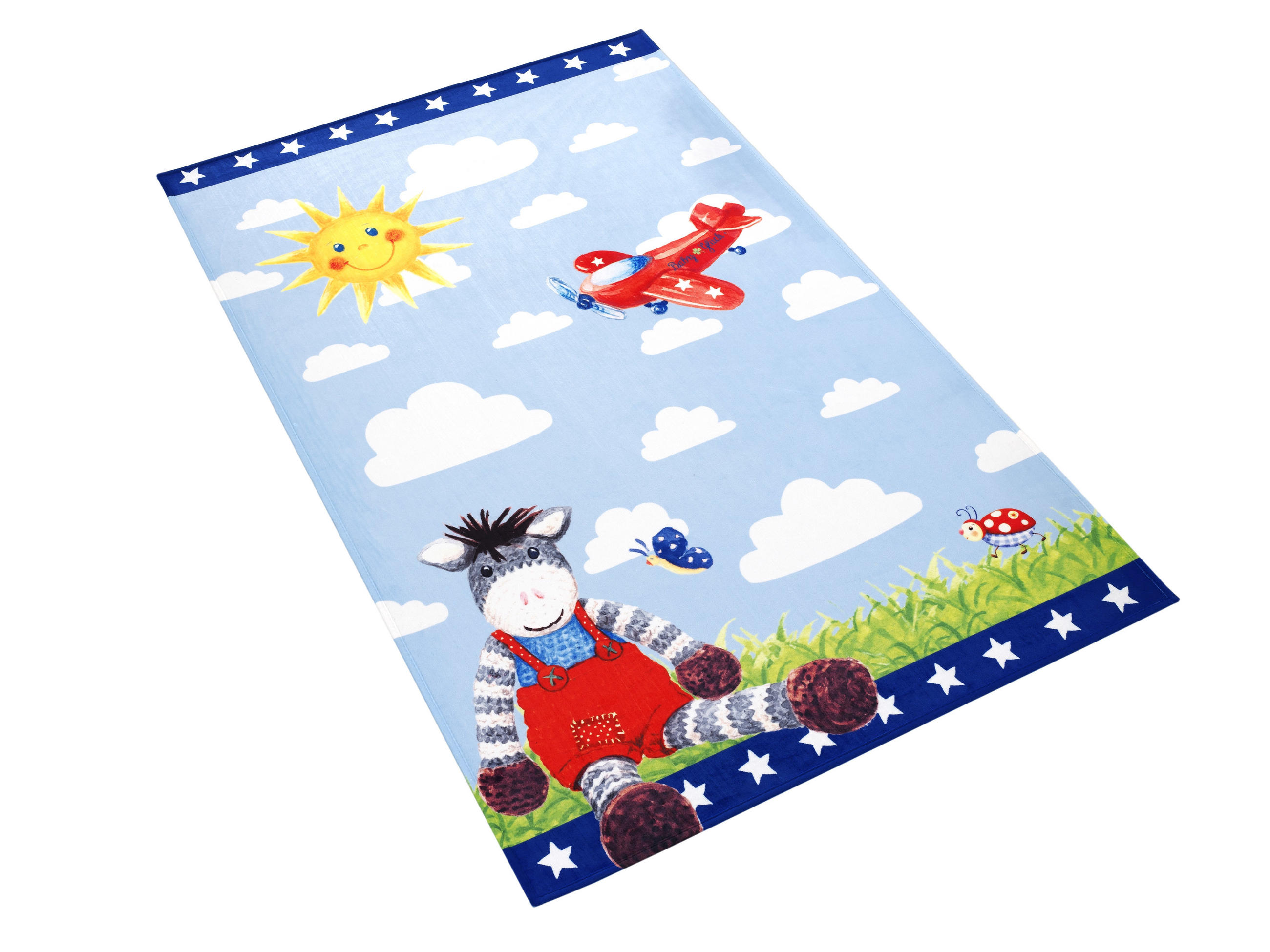Thumbnail - Kinderteppich Baby Glück, Blau, Weiß, Hellblau, Textil, Esel, rechteckig, 100x160 cm, Oeko-Tex® Standard 100, für Fußbod...