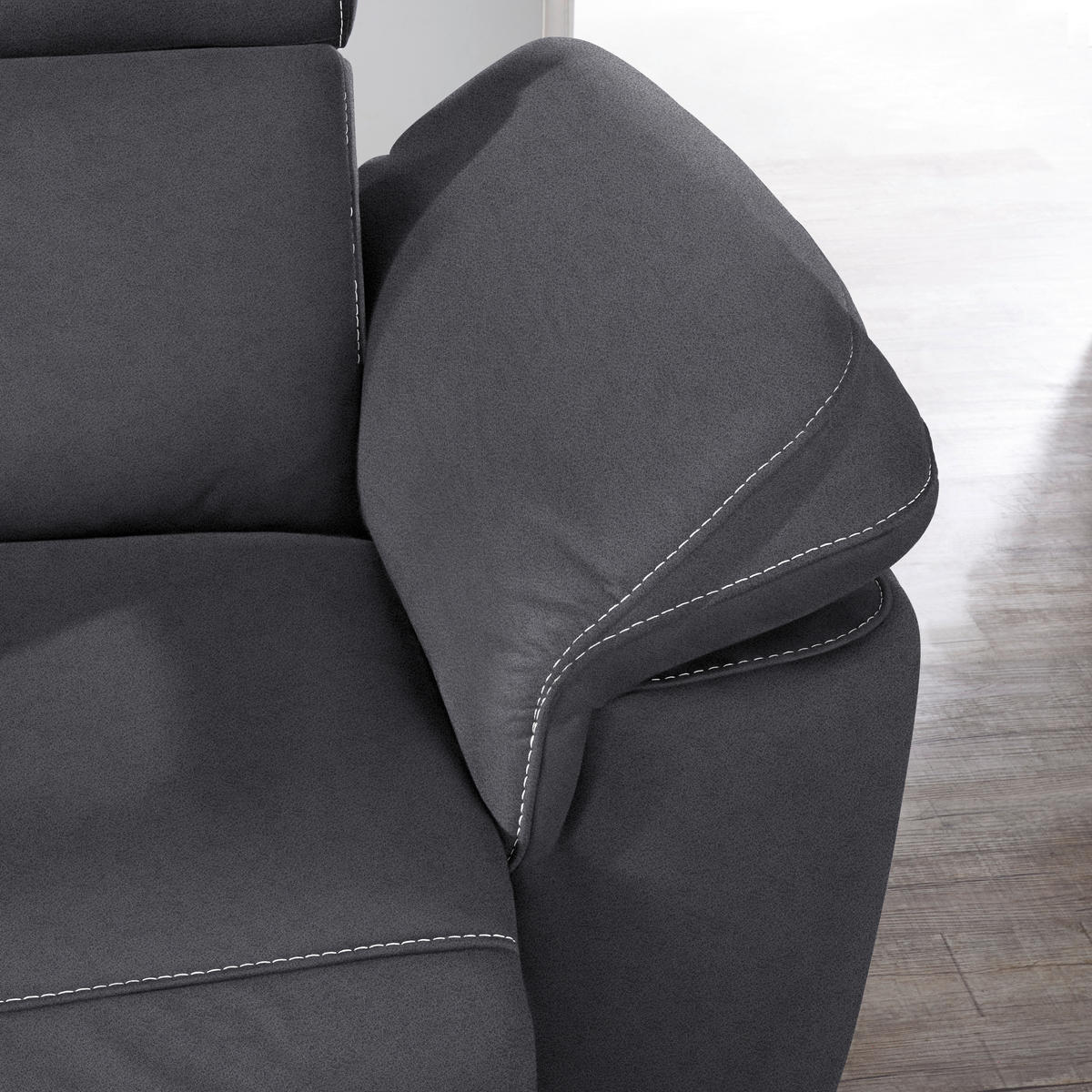 ECKSOFA in Flachgewebe, Mikrofaser Anthrazit  - Anthrazit/Beige, Design, Textil/Metall (239/271cm) - Cantus