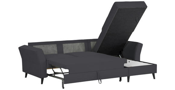 ECKSOFA Schwarz Velours - Schwarz, KONVENTIONELL, Holz/Textil (244/159cm) - Carryhome