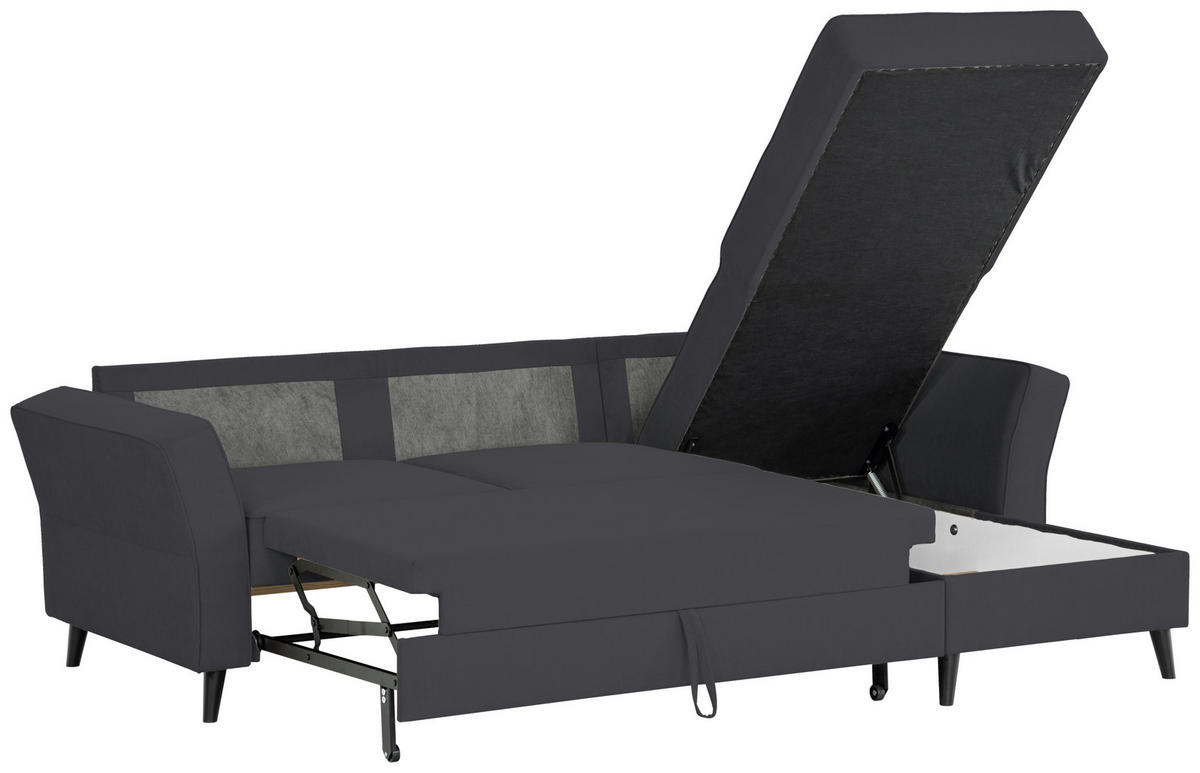 ECKSOFA in Velours Schwarz  - Schwarz, Konventionell, Holz/Textil (244/159cm) - Carryhome