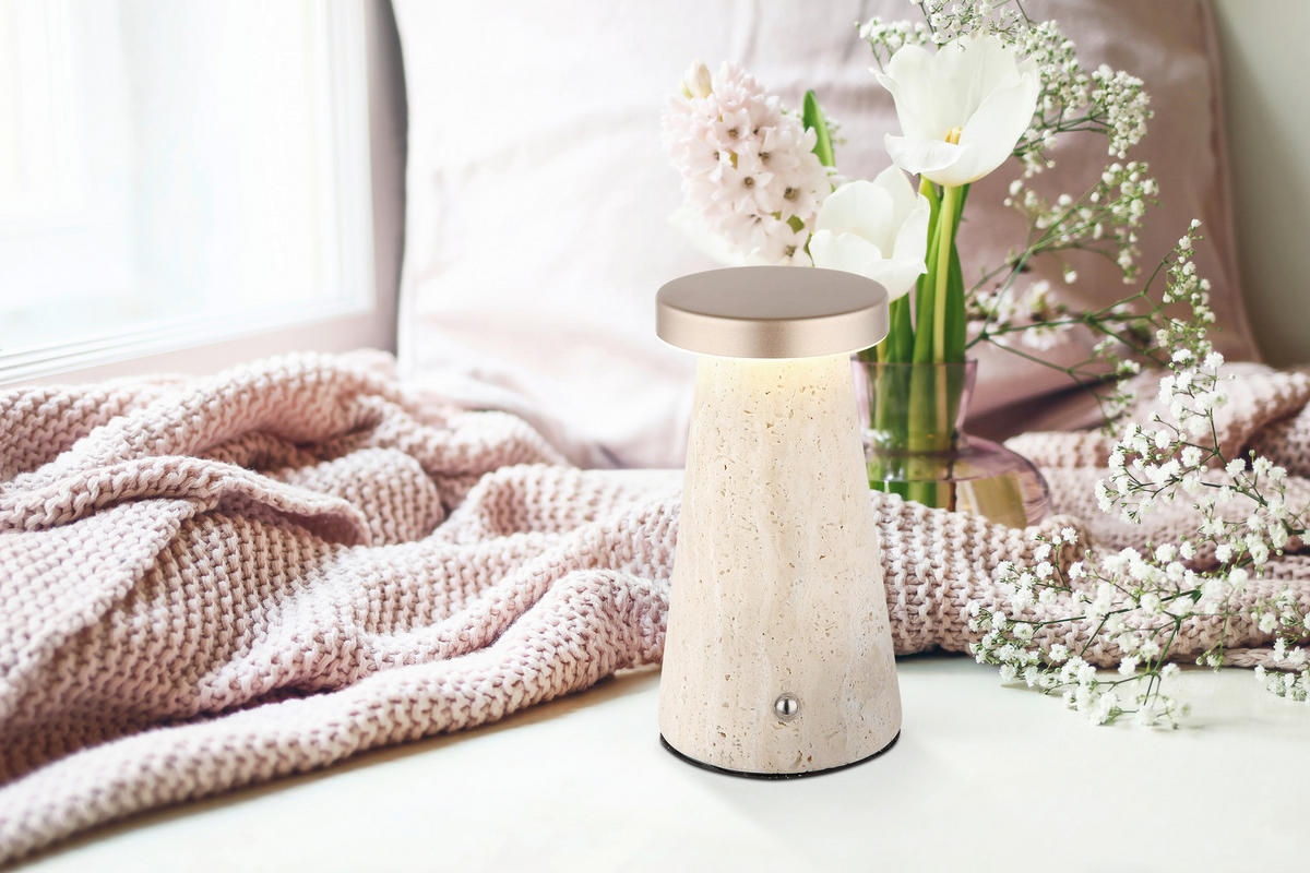 STOLNÍ LAMPA NA BATERIE, dotykový stmívač, 9/16 cm  - šedá/bílá, Design, kov/plast (9/16cm) - Globo