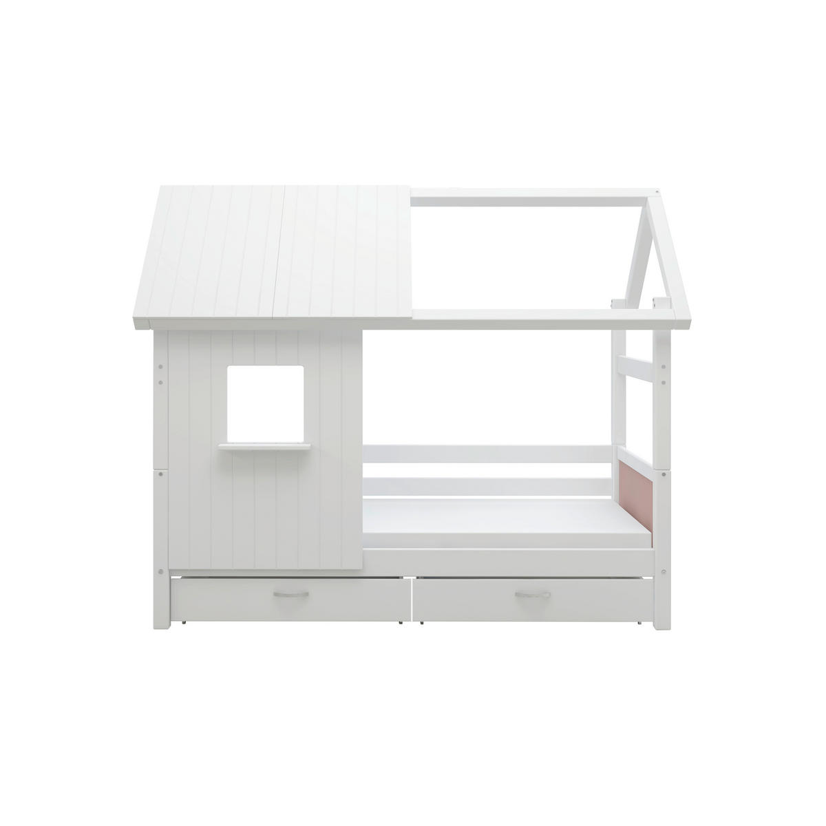HAUSBETT 90/200 cm,  in Rosa, Weiß, Rollrost, Bettschublade  - Rosa/Weiß, MODERN, Holz (90/200cm) - Chameo