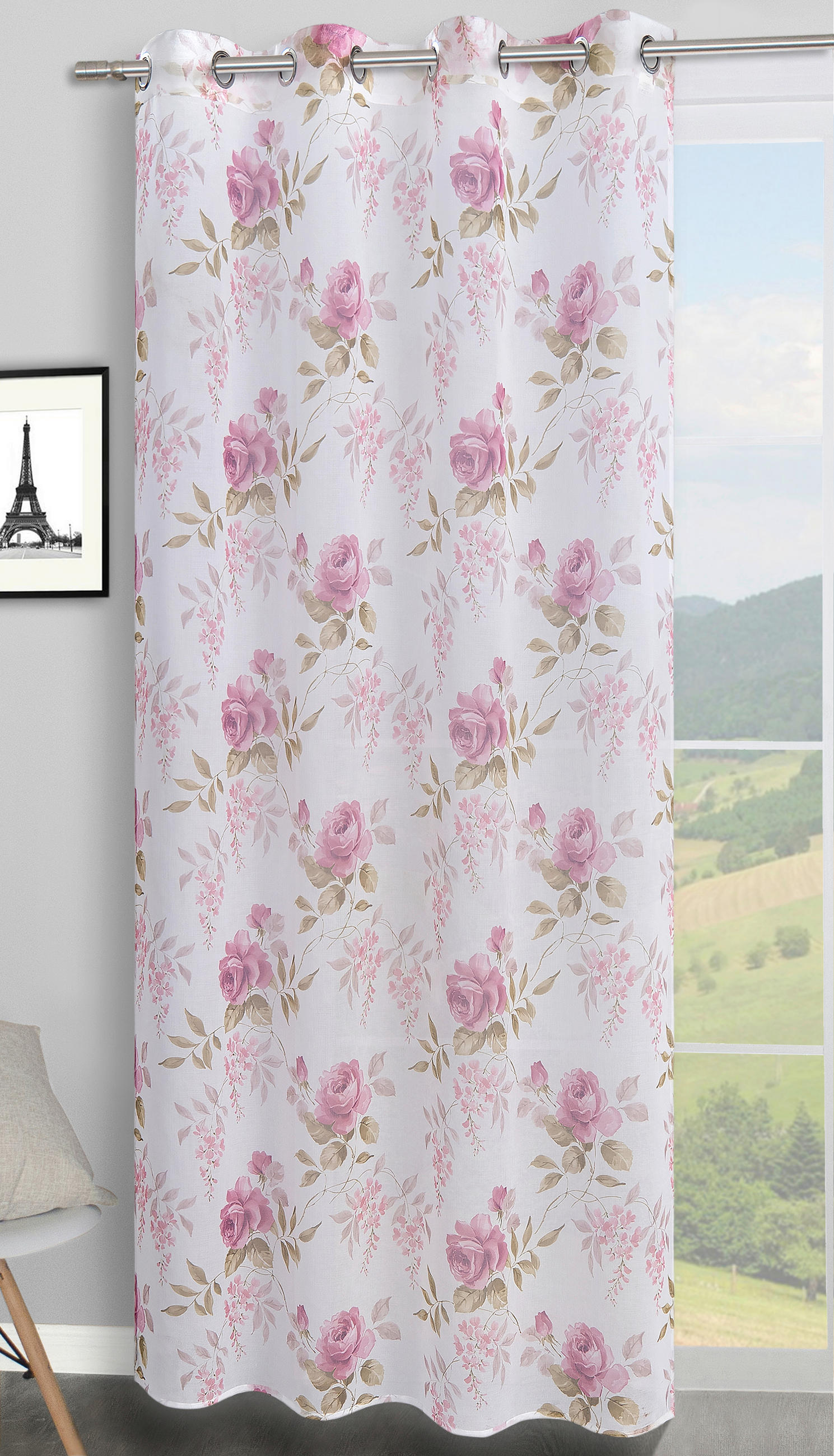 ÖSENSCHAL DIGITAL BEDRUCKT halbtransparent 140/245 cm   - Hellrosa/Naturfarben, Natur, Textil (140/245cm)