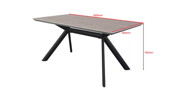 ESSTISCH in Metall, Holzwerkstoff 160/90/76 cm - Hellgrau/Schwarz, Design, Holzwerkstoff/Metall (160/90/76cm) - Novel