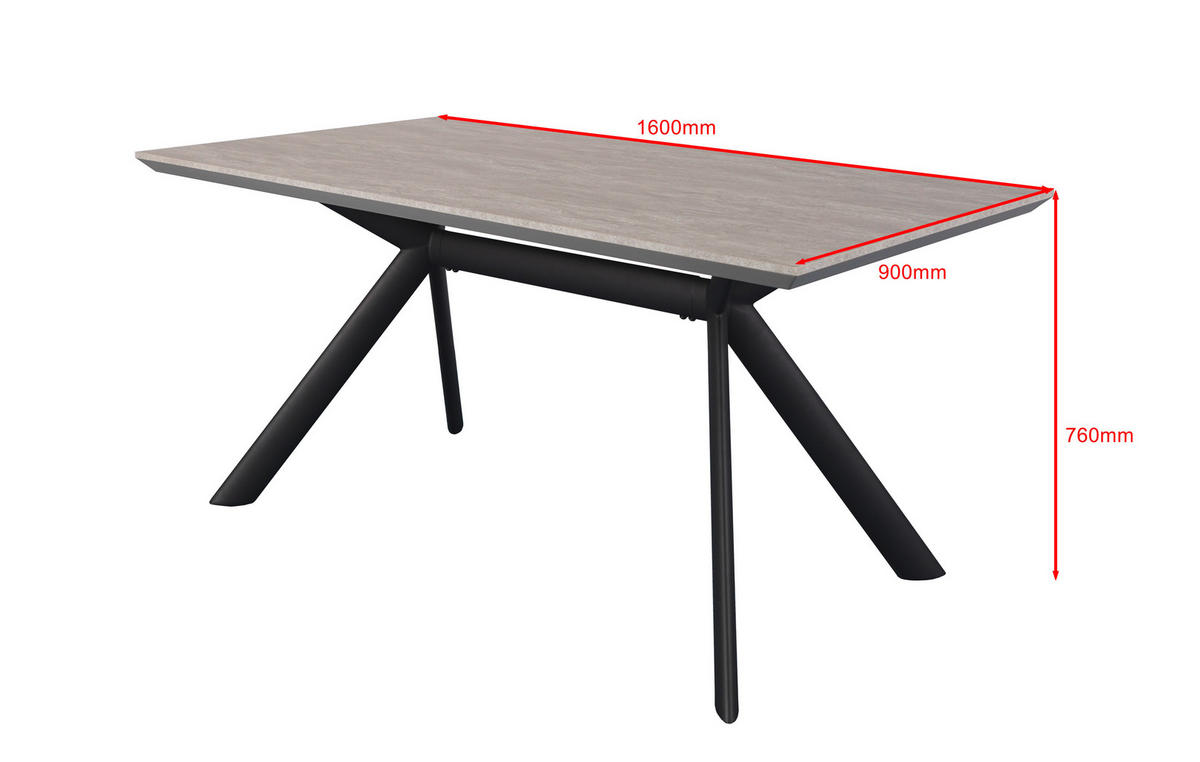 ESSTISCH in Metall, Holzwerkstoff 160/90/76 cm   - Hellgrau/Schwarz, Design, Holzwerkstoff/Metall (160/90/76cm) - Novel