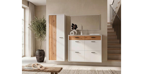 GARDEROBE 3-teilig  in 205/198/37 cm  - Eichefarben/Weiß, Design, Glas/Holzwerkstoff (205/198/37cm) - Xora
