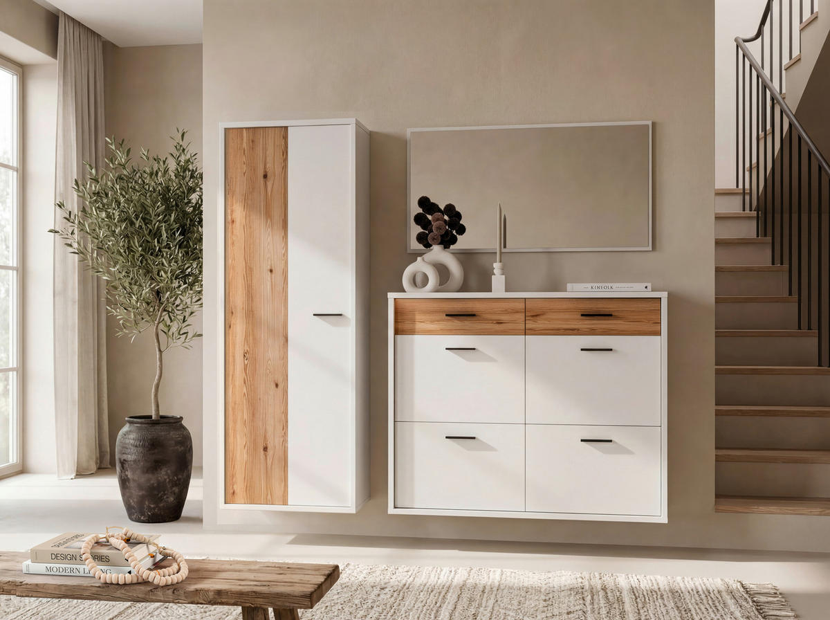 GARDEROBE 3-teilig  in 205/198/37 cm  - Eichefarben/Weiß, Design, Glas/Holzwerkstoff (205/198/37cm) - Xora