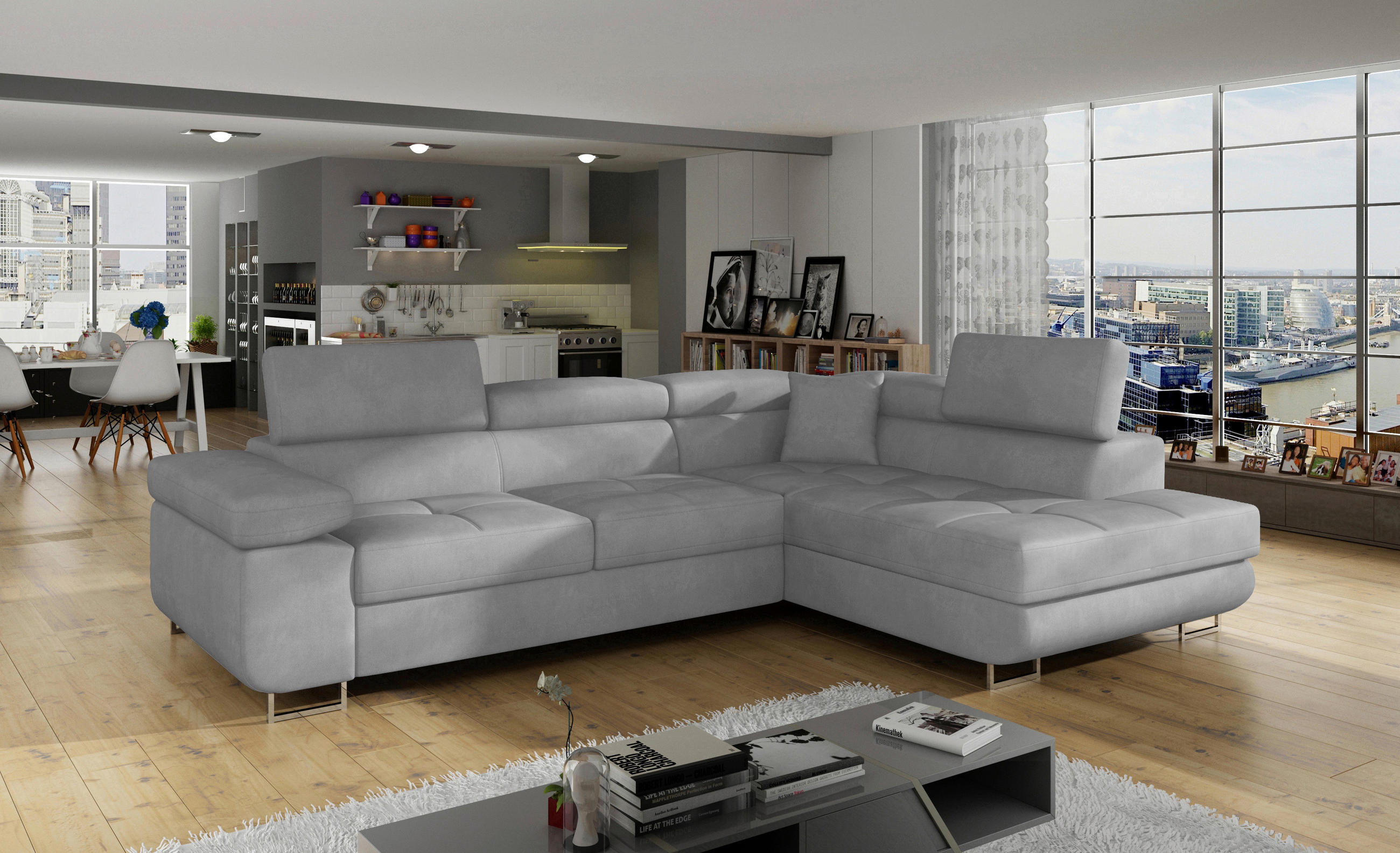 ECKSOFA ANTON in Flachgewebe Grau  272/203 cm  - Silberfarben/Grau, Design, Textil/Metall (272/203cm) - MID.YOU