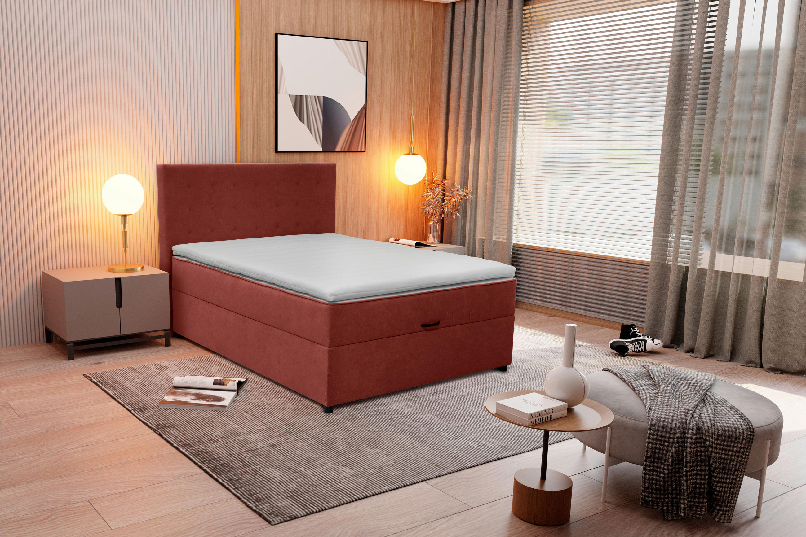BOXBETT 120/200 cm  in Weinrot  - Weinrot/Schwarz, KONVENTIONELL, Kunststoff/Textil (120/200cm) - Moderano