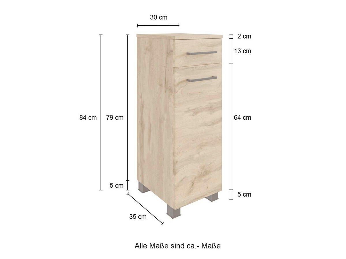 BADEZIMMER  in 90 cm  - Eichefarben, MODERN, Holzwerkstoff (90cm) - Held
