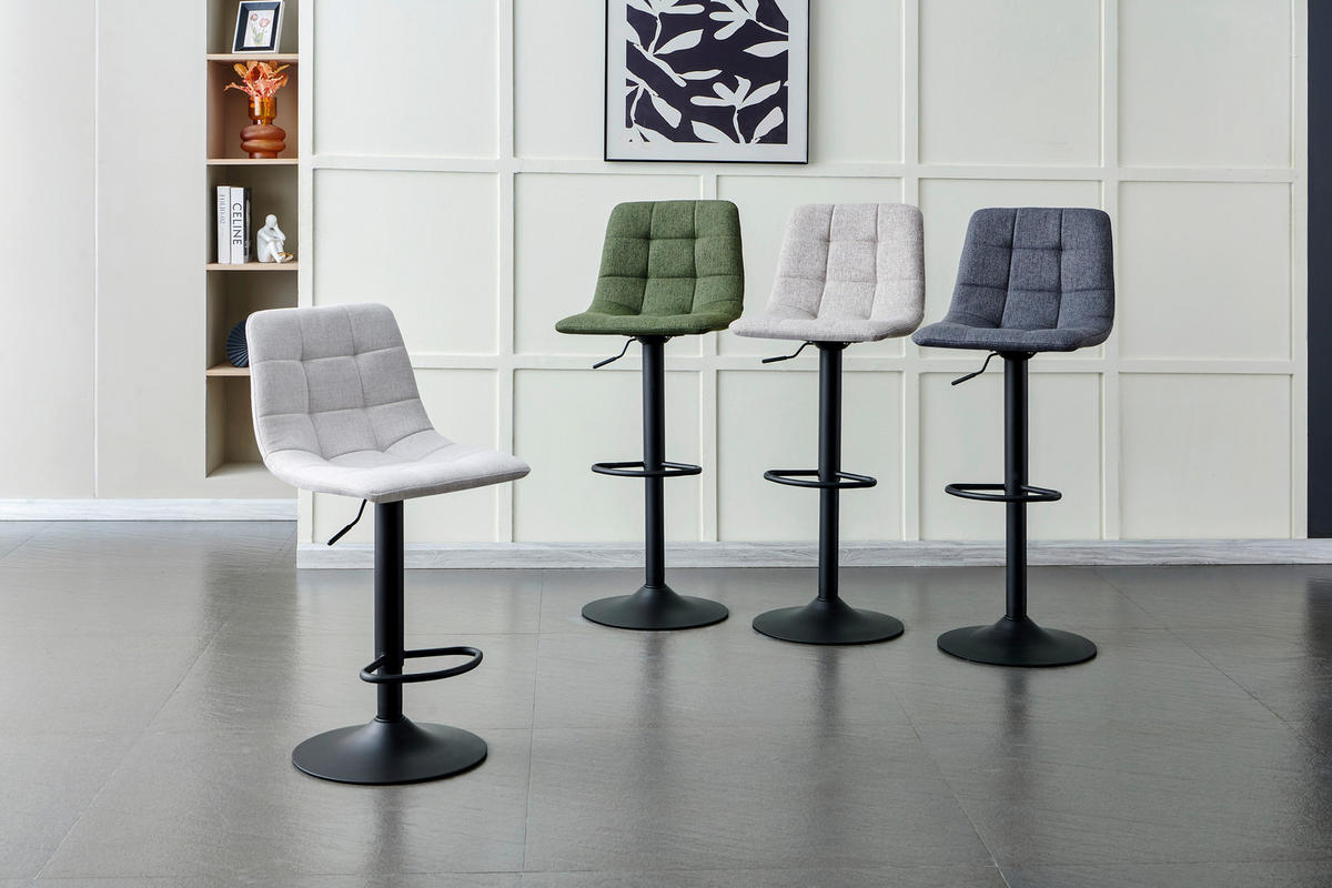 BARHOCKER Webstoff Grau, Schwarz Eisen Sitzfläche 360° drehbar  - Schwarz/Grau, Design, Textil/Metall (43/90-112/47cm) - Stylife