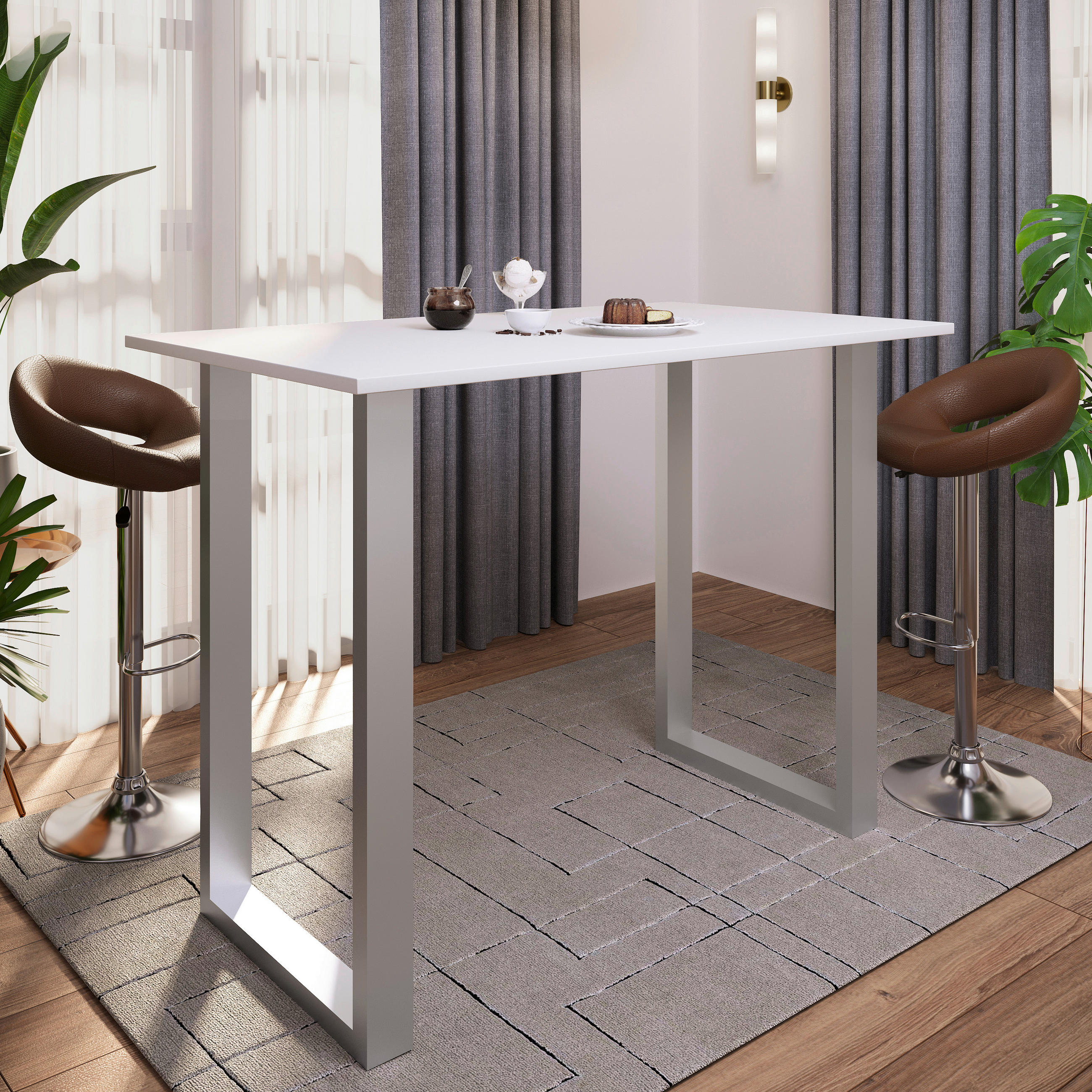 BARTISCH in Metall, Holzwerkstoff 140/102/80 cm   - Silberfarben/Weiß, KONVENTIONELL, Holzwerkstoff/Metall (140/102/80cm)