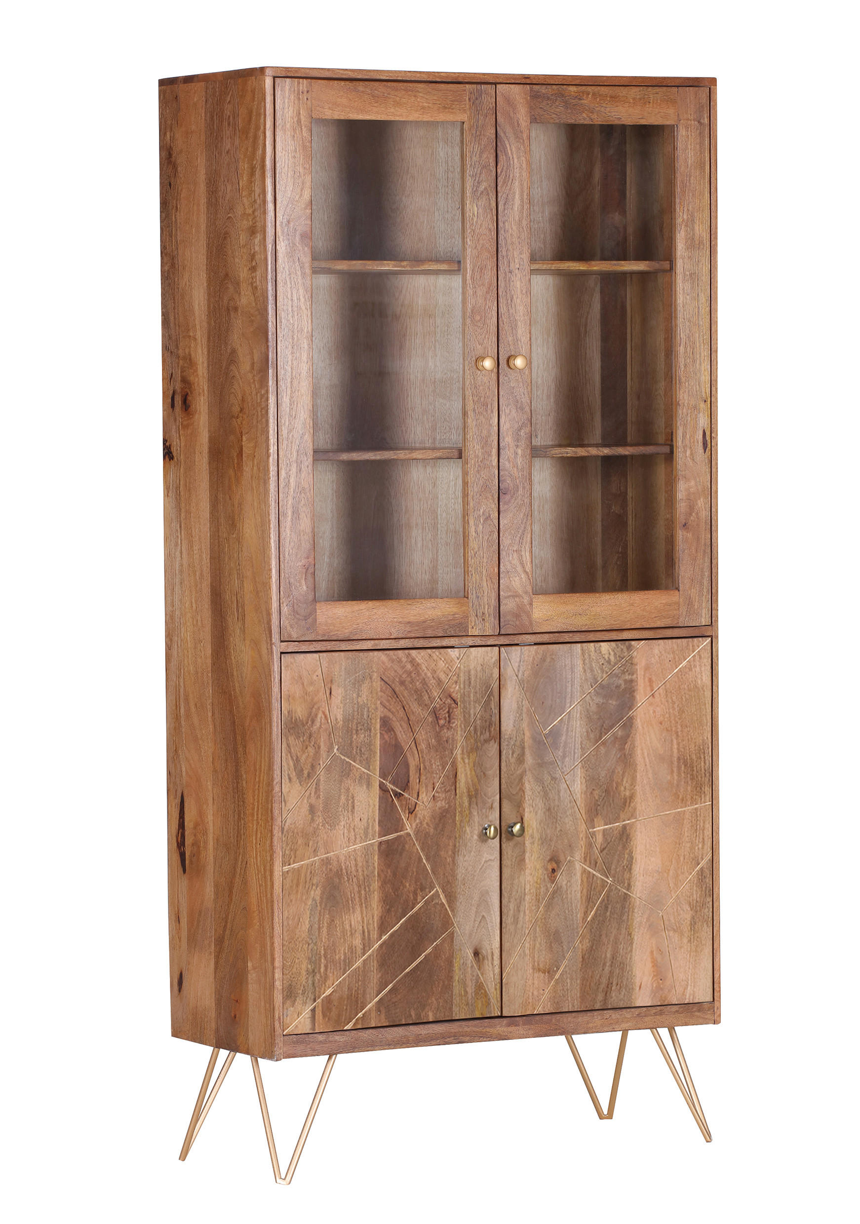 VITRINE in massiv Mangoholz Naturfarben, Goldfarben  - Goldfarben/Naturfarben, Design, Glas/Holz (86/180/39cm) - Landscape