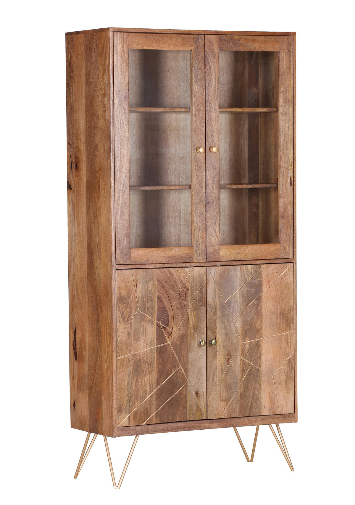 VITRINE in massiv Mangoholz Naturfarben, Goldfarben  - Goldfarben/Naturfarben, Design, Glas/Holz (86/180/39cm) - Landscape