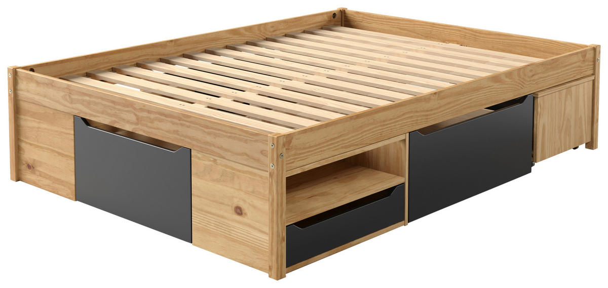 KREVET S PROSTOR. ZA ODLAGANJ   90/200 cm   prirodne boje, crna  - prirodne boje/crna, Moderno, drvni materijal/drvo (90/200cm) - MID.YOU