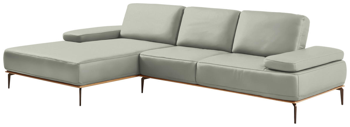ECKSOFA in Echtleder Hellgrau  - Hellgrau/Bronzefarben, Design, Leder/Holz (176/314cm) - Valnatura