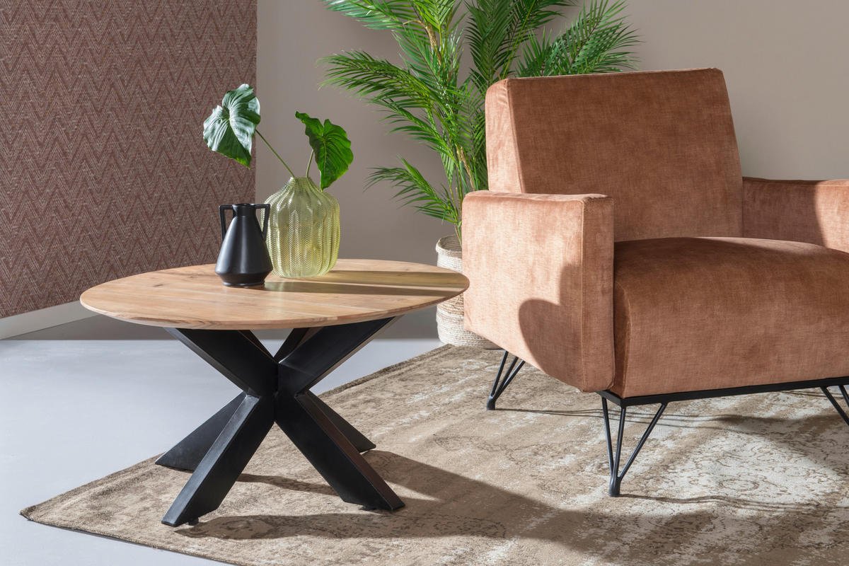 COUCHTISCH in Holz, Metall 80/80/40 cm  - Schwarz/Naturfarben, Basics, Holz/Metall (80/80/40cm)
