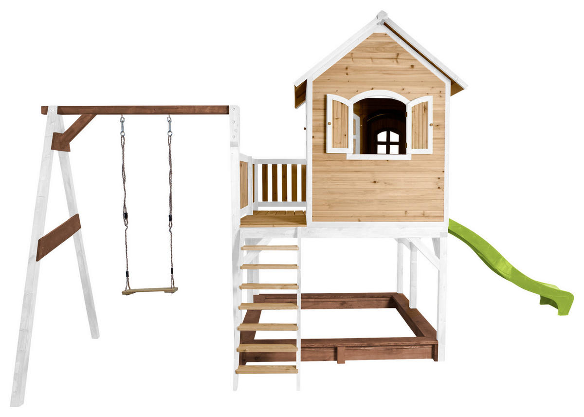 SPIELTURM 541/291/277 cm  - Braun/Weiß, KONVENTIONELL, Holz/Kunststoff (541/291/277cm) - Ambia Garden