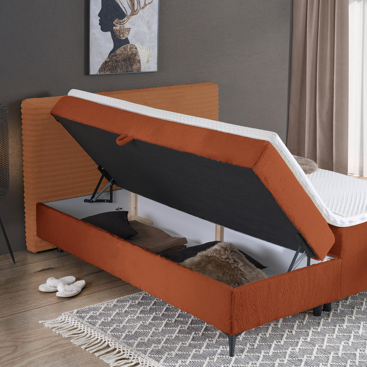 BOXBETT 160/200 cm  in Rostfarben  - Rostfarben/Schwarz, Design, Holz/Holzwerkstoff (160/200cm) - Xora