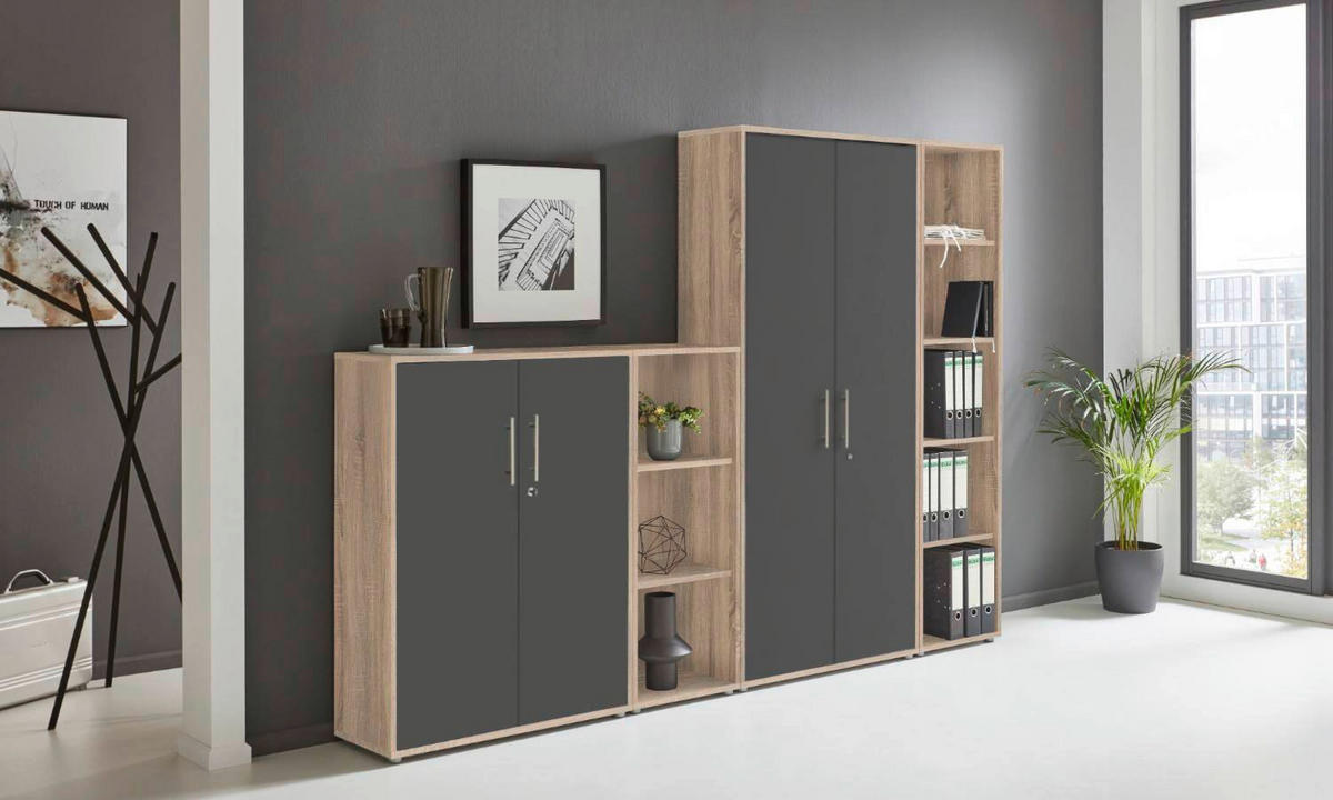 AKTENSCHRANK Anthrazit, Sonoma Eiche  - Anthrazit/Sonoma Eiche, MODERN, Holzwerkstoff (128,5/185,6/33cm) - MID.YOU
