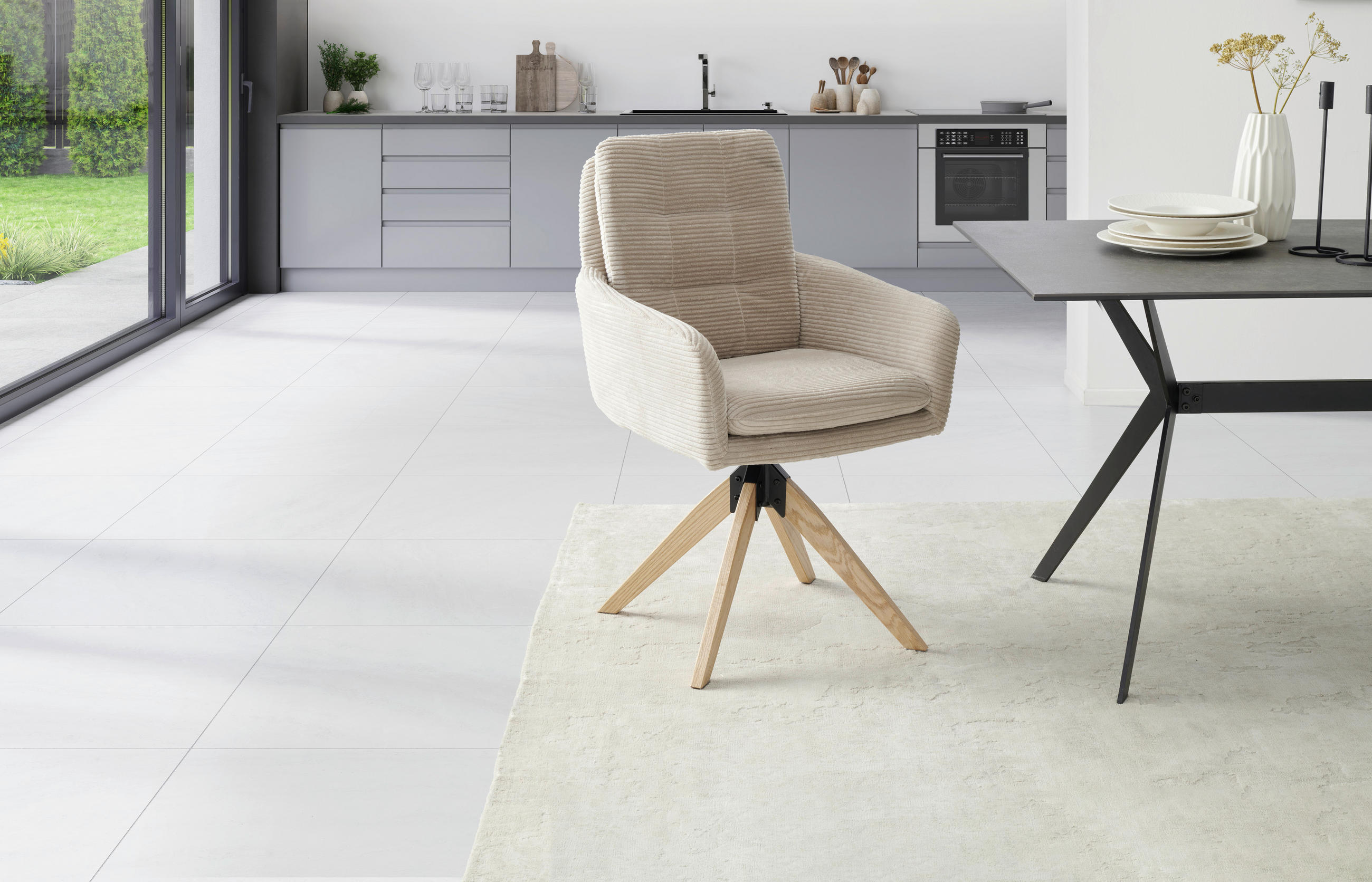 ARMLEHNSTUHL  in Eisen Cord  - Taupe/Naturfarben, KONVENTIONELL, Holz/Textil (60/93/65,5cm) - Livetastic