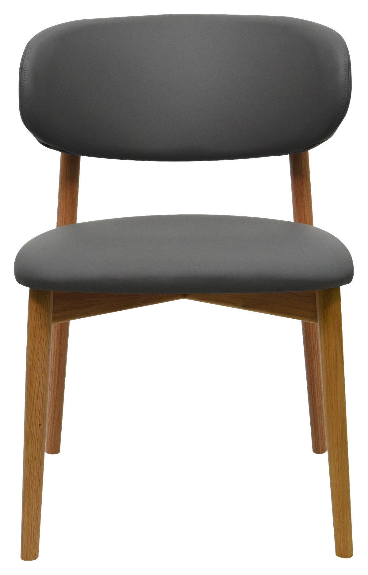 STUHL Echtleder Grau Eiche vollmassiv  - Eichefarben/Grau, MODERN, Leder/Holz (55/80/60cm) - Livetastic