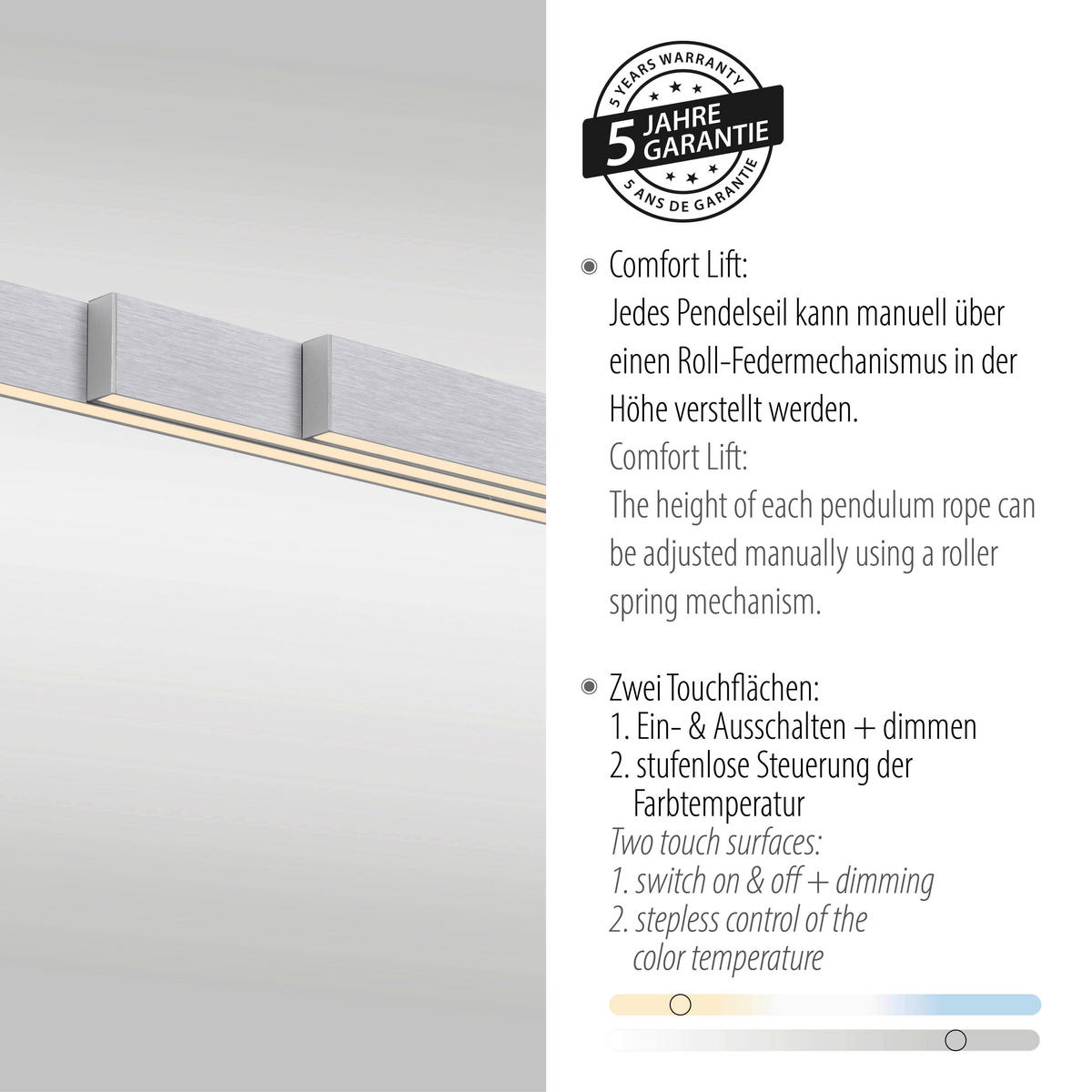 LED-HÄNGELEUCHTE 179/55/150 cm   - Alufarben, Design, Kunststoff/Metall (179/55/150cm) - Paul Neuhaus