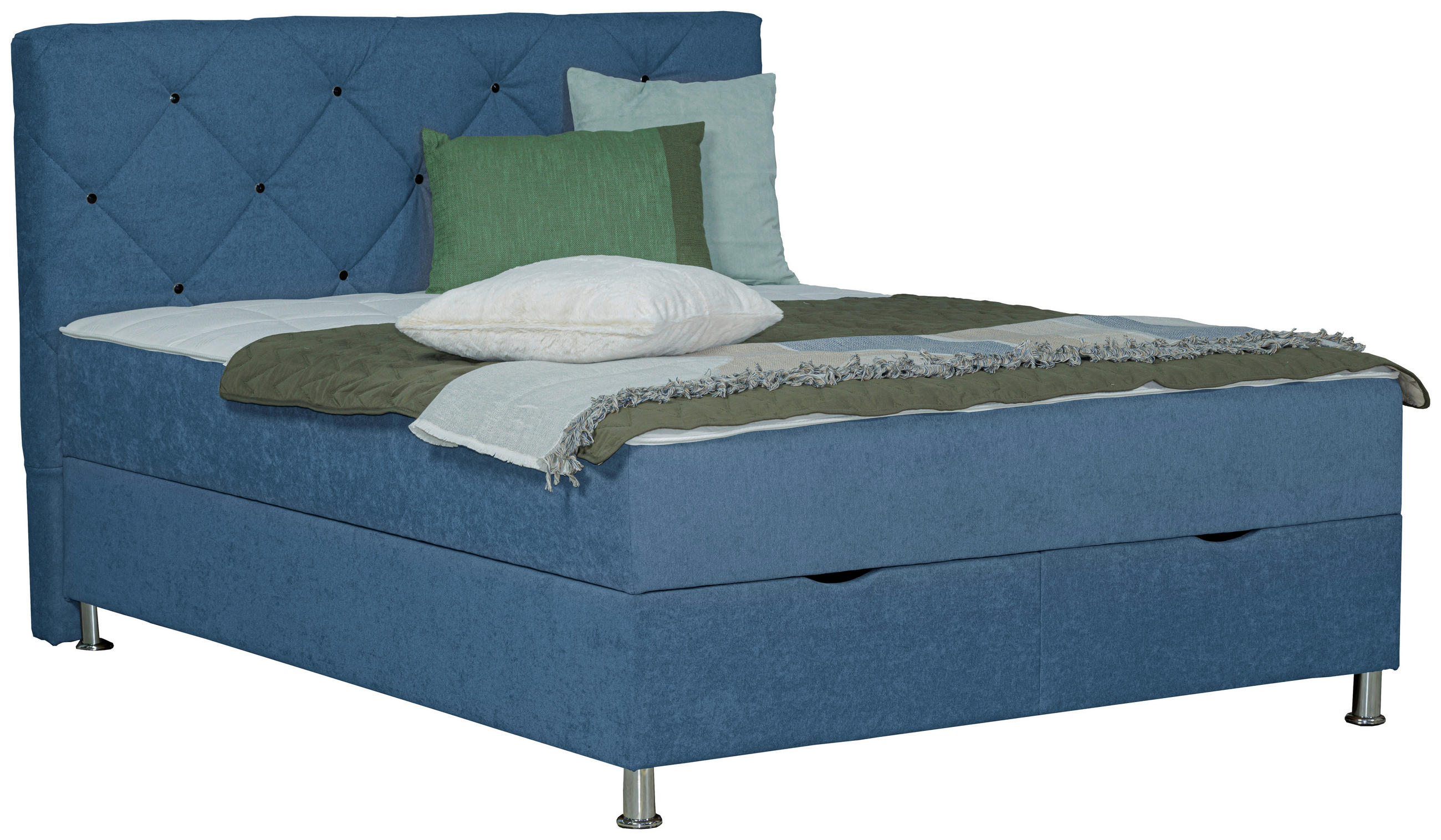 BOXBETT 160/200 cm  Blau  - Chromfarben/Blau, Design, Kunststoff/Textil (160/200cm) - Boxxx
