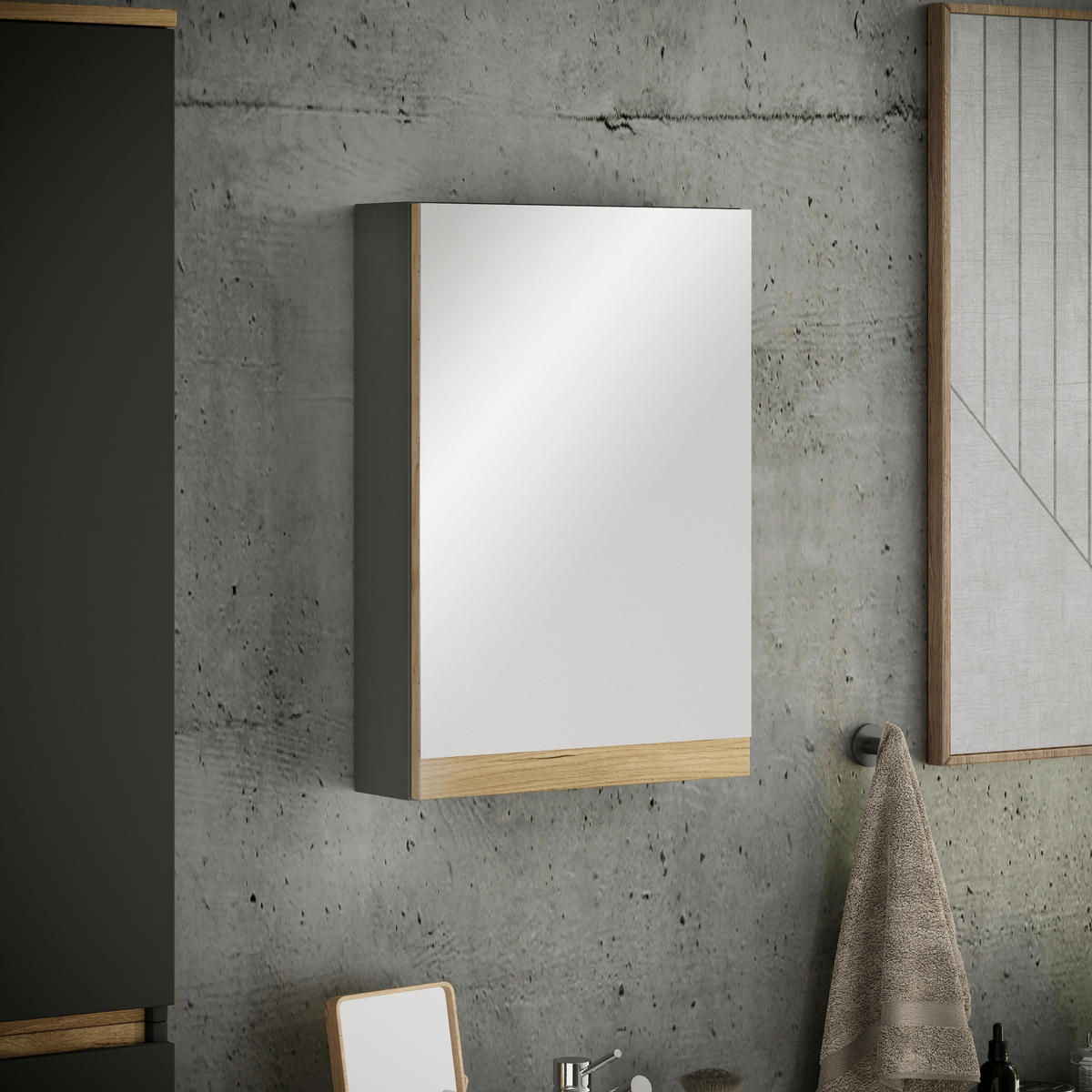 SPIEGELSCHRANK 40/58/12 cm  - Honigeiche/Anthrazit, Trend, Glas/Holzwerkstoff (40/58/12cm) - MID.YOU