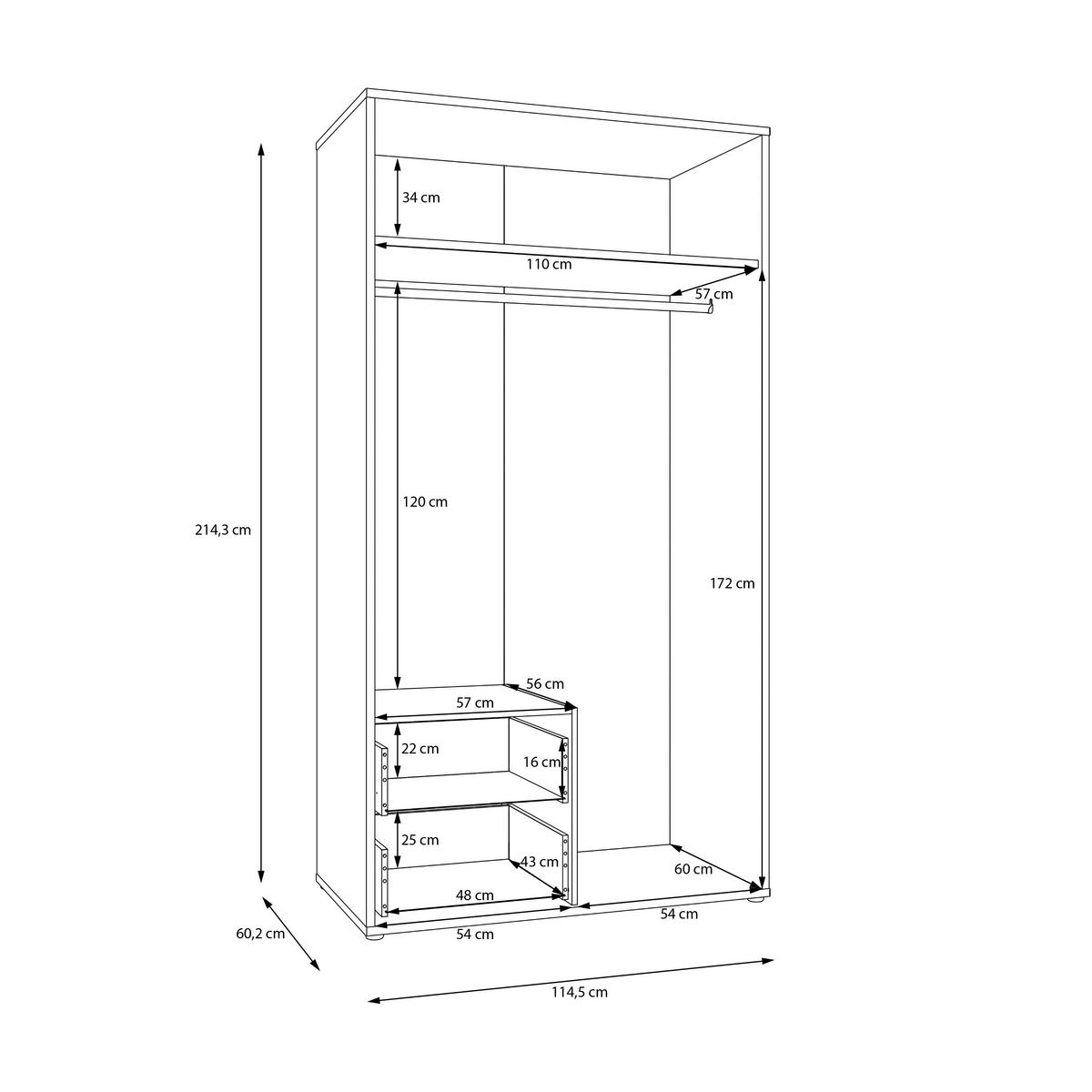 GARDEROBENSCHRANK  in 114,5/214,3/60 cm  - Sandfarben/Grau, MODERN, Holzwerkstoff/Metall (114,5/214,3/60cm) - Carryhome