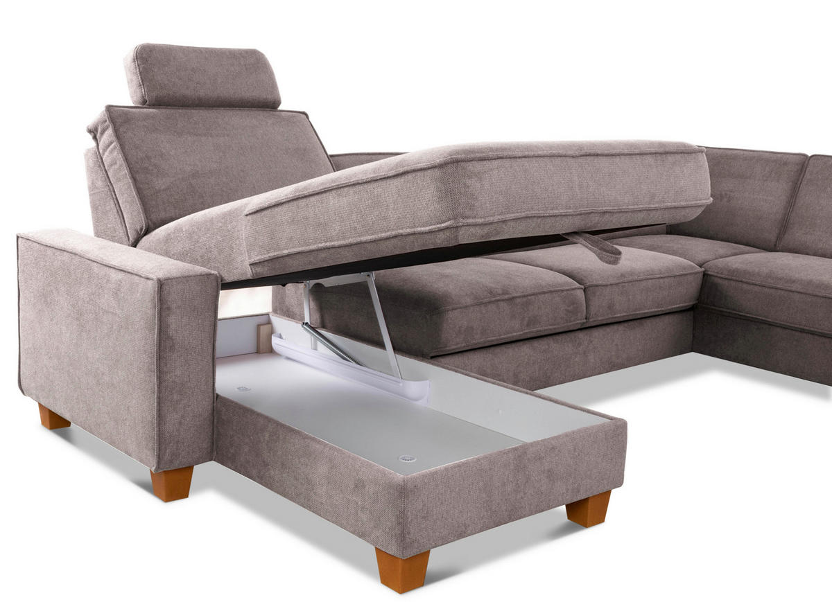 WOHNLANDSCHAFT in Flachgewebe Taupe  - Taupe/Eichefarben, KONVENTIONELL, Holz/Textil (161/309/213cm) - Sit & More