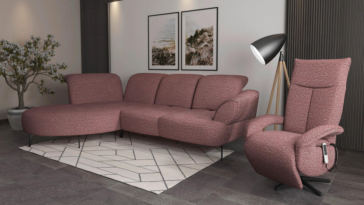 ECKSOFA DANCE E Aubergine Chenille  - Aubergine/Schwarz, MODERN, Textil/Metall (208/313cm) - Sit & More