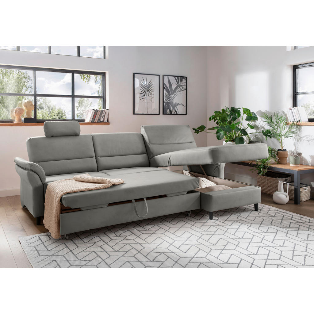 Thumbnail - Livetastic Ecksofa, Grau, Textil, Buche, 5-Sitzer, Ottomane rechts, L-Form, 279x176 cm, Made in EU, Schlafen auf Sitzhöh...
