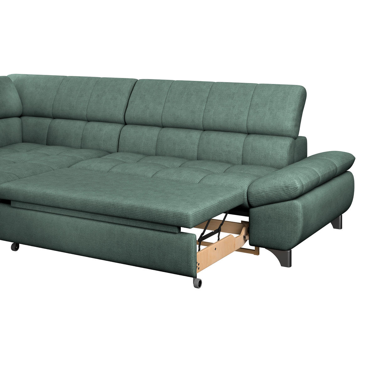 ECKSOFA Dunkelgrün Chenille  - Chromfarben/Dunkelgrün, KONVENTIONELL, Textil/Metall (234/312cm) - Livetastic