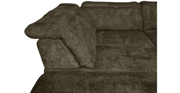 WOHNLANDSCHAFT Olivgrün Struktur - Schwarz/Olivgrün, KONVENTIONELL, Textil/Metall (253/357/188cm) - Carryhome