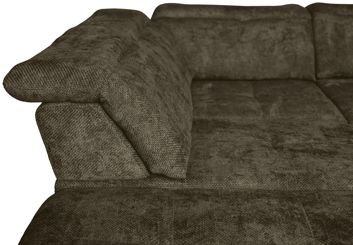 WOHNLANDSCHAFT Olivgrün Struktur  - Schwarz/Olivgrün, KONVENTIONELL, Textil/Metall (253/357/188cm) - Carryhome