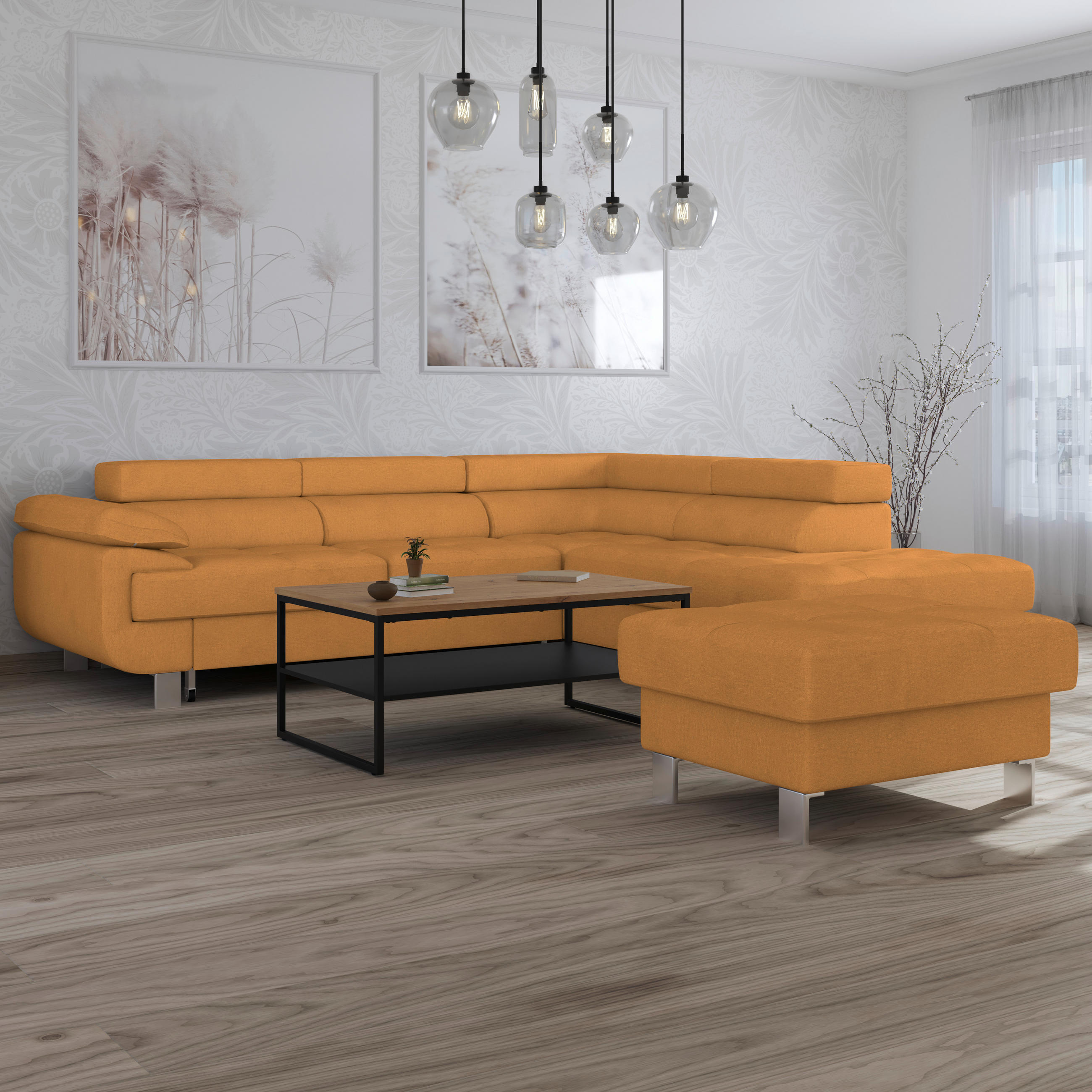 PALL i textil orange  - orange, Modern, metall/textil (90/44/73cm) - MID.YOU