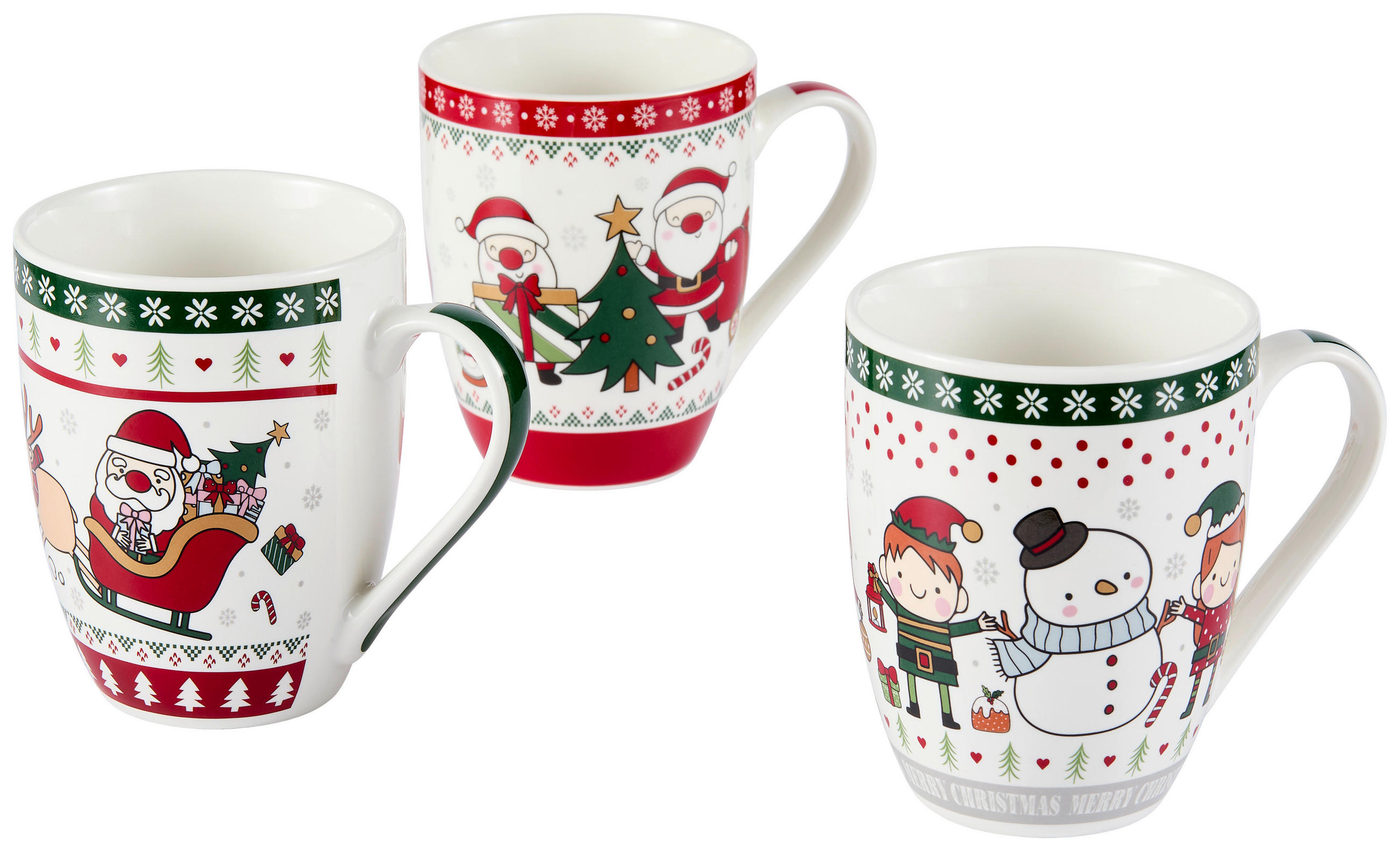 KAFFEEBECHER  340 ml   - Rot/Weiß, KONVENTIONELL, Keramik (8,2/10,5cm) - X-Mas