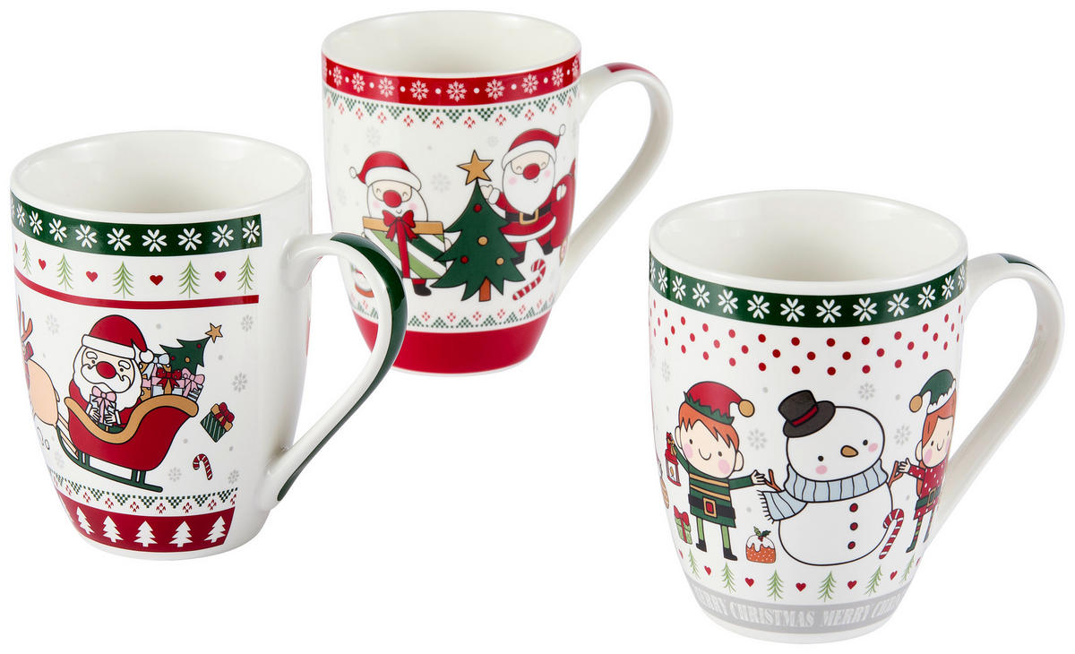 KAFFEEBECHER  340 ml   - Rot/Weiß, KONVENTIONELL, Keramik (8,2/10,5cm) - X-Mas