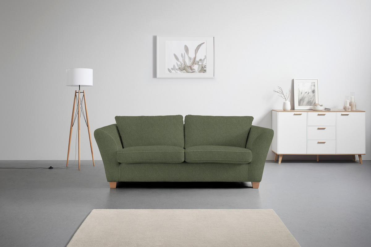 3-SITZER-SOFA in Chenille Olivgrün  - Naturfarben/Olivgrün, Holz/Textil (216/70-85/95cm) - MID.YOU