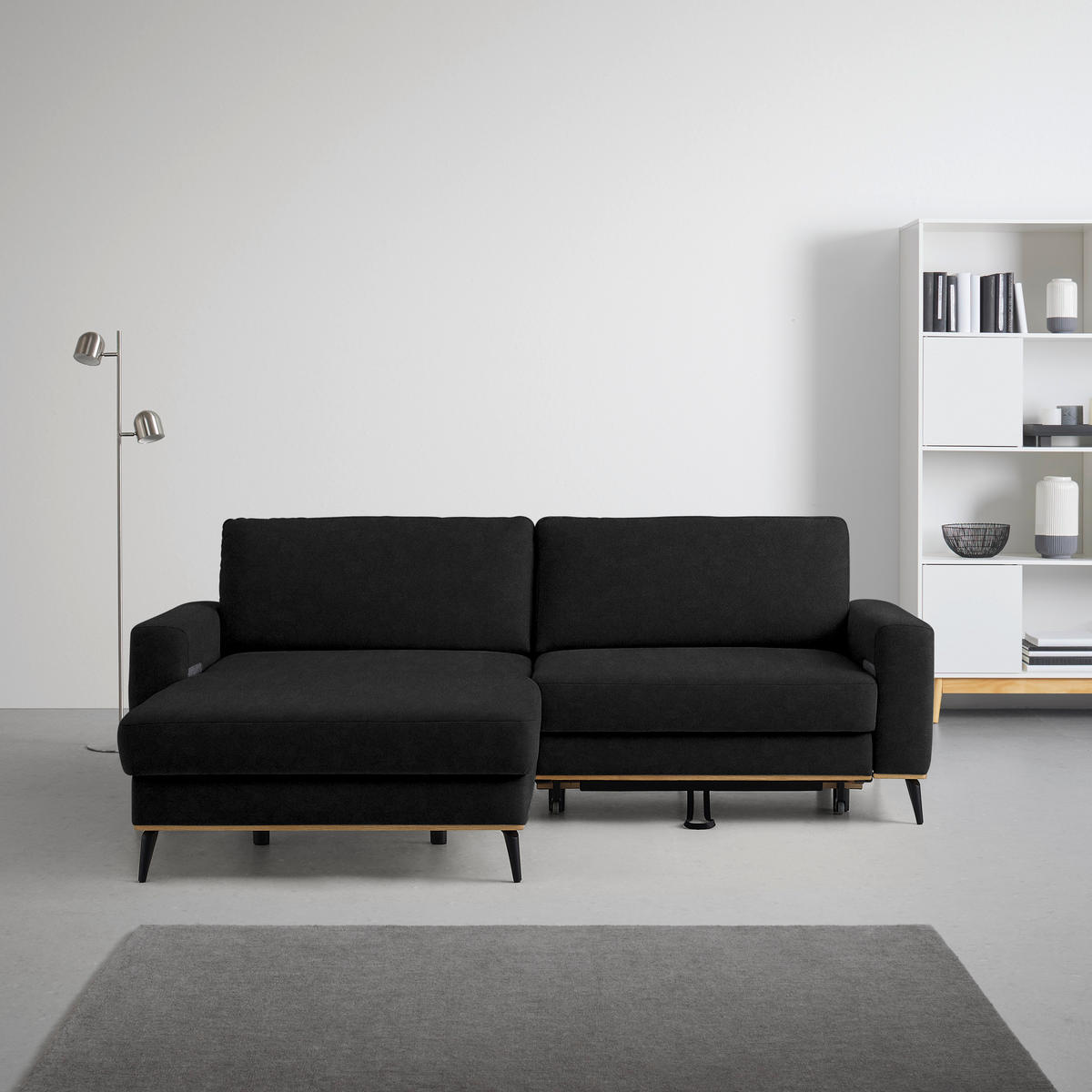 ECKSOFA in Lederlook, Mikrofaser Schwarz  - Schwarz, Konventionell, Holz/Textil (167/234cm) - MID.YOU