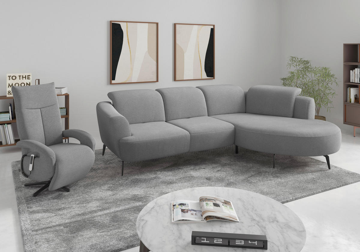 ECKSOFA in Mikrofaser Grau  - Schwarz/Grau, Konventionell, Textil/Metall (309/199cm) - Sit & More