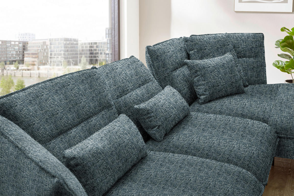 ECKSOFA in Flachgewebe Blaugrau  - Blaugrau/Schwarz, Design, Textil/Metall (339/153cm) - Moderano