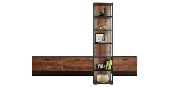 WOHNWAND  in Eichefarben, Dunkelgrau  259/204/37 cm  - Eichefarben/Dunkelgrau, KONVENTIONELL, Holzwerkstoff/Metall (259/204/37cm) - Cantus