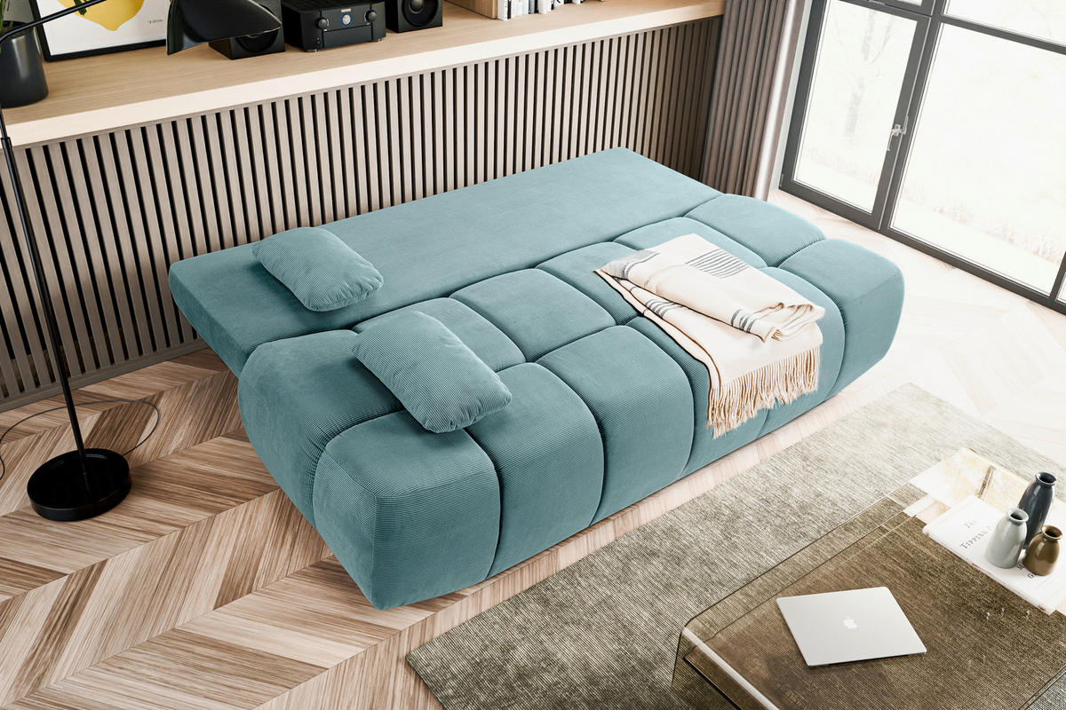 SCHLAFSOFA LAUDER  mit Cord Minttürkis  - Schwarz/Minttürkis, Basics, Kunststoff/Textil (207/93/105cm) - MID.YOU