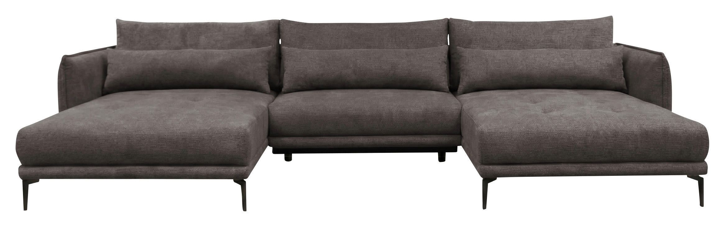 WOHNLANDSCHAFT LAGACY U in Flachgewebe Graubraun  - Graubraun/Schwarz, Design, Textil/Metall (193/368/193cm) - MID.YOU