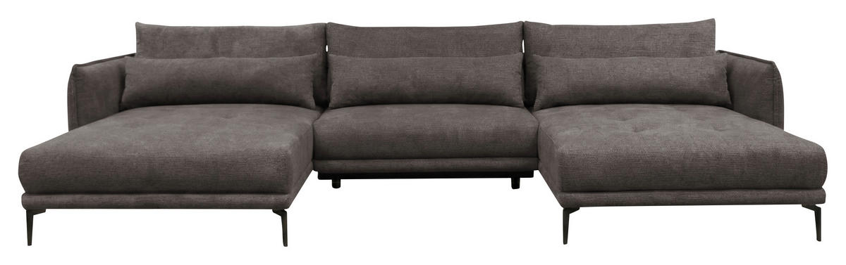 WOHNLANDSCHAFT LAGACY U in Flachgewebe Graubraun  - Graubraun/Schwarz, Design, Textil/Metall (193/368/193cm) - MID.YOU