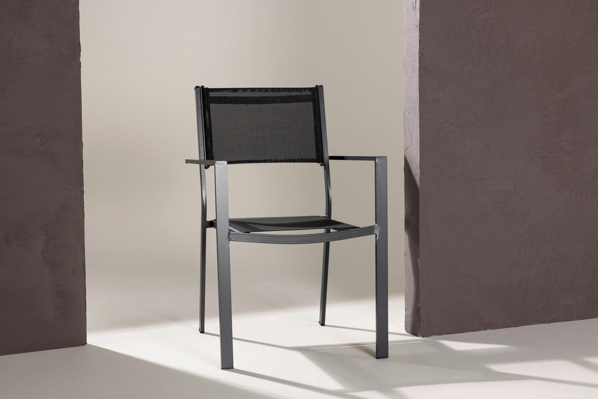 Stapelsessel 2er-Set Aluminium Schwarz  - Schwarz, KONVENTIONELL, Textil/Metall (56.5/88/61cm) - Gardenson