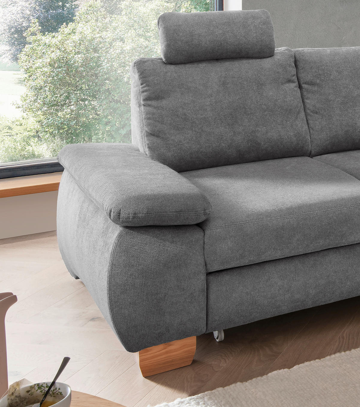 ECKSCHLAFSOFA Chenille Dunkelgrau  - Wildeiche/Dunkelgrau, MODERN, Holz/Textil (261/206cm) - Livetastic