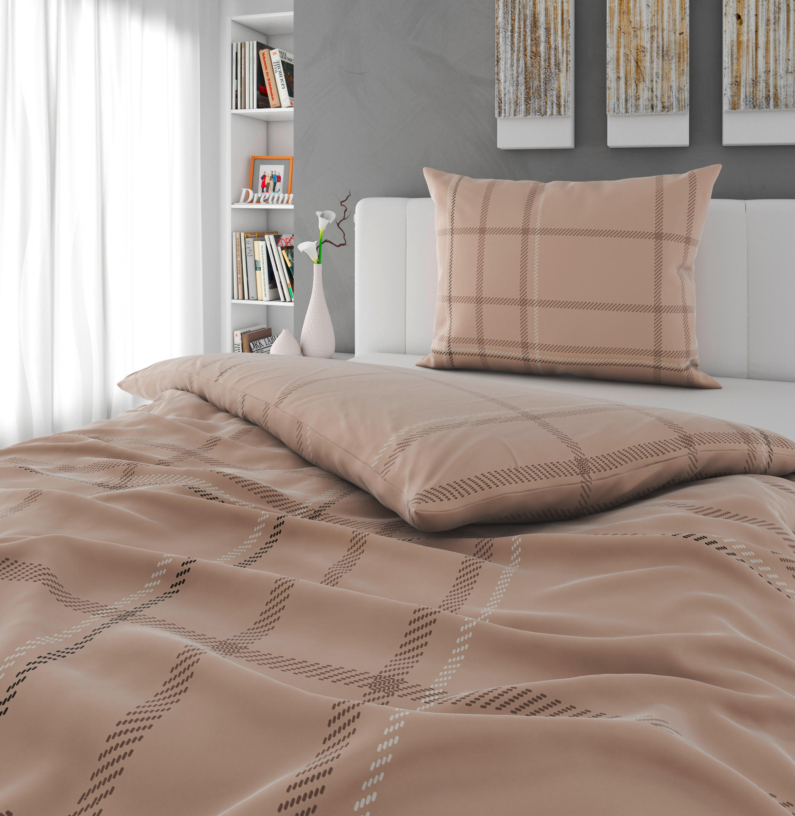 BETTWÄSCHESET CUBY Satin 160/210 cm  65 cm/100 cm  - Taupe, Konventionell, Textil (160/210cm) - Esposa